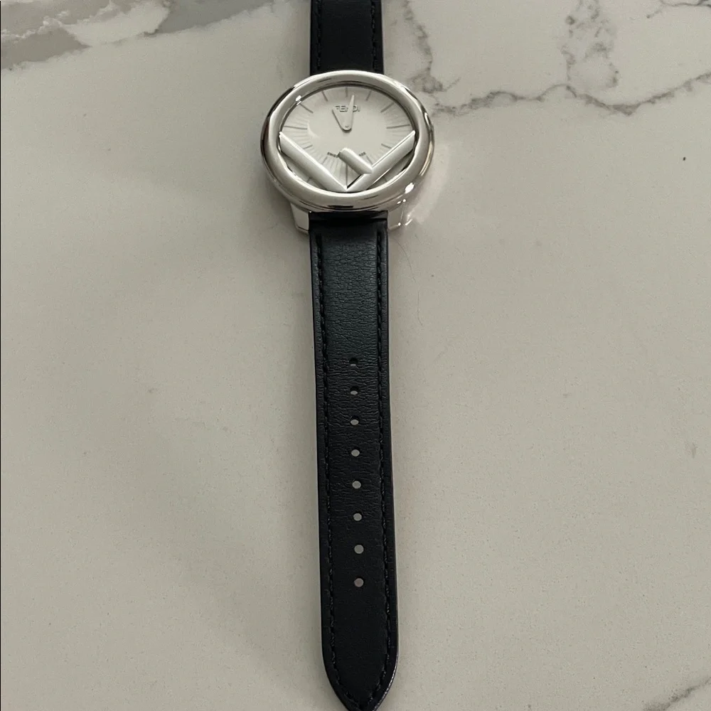 Fendi Monochrome Watch with Logo Detail and Black Leather Strap (36mm) - Picture 12 of 12